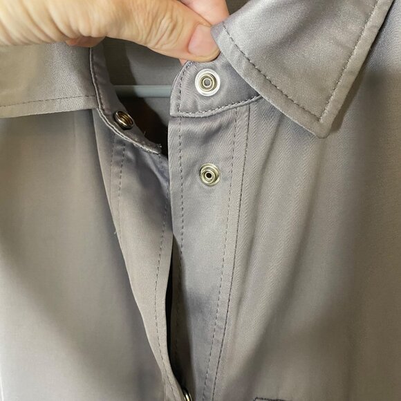 ZARA Satin Effect Snap Front Oversized Shacket Silver Long Sleeve Pocket Shirt S - Picture 4 of 8